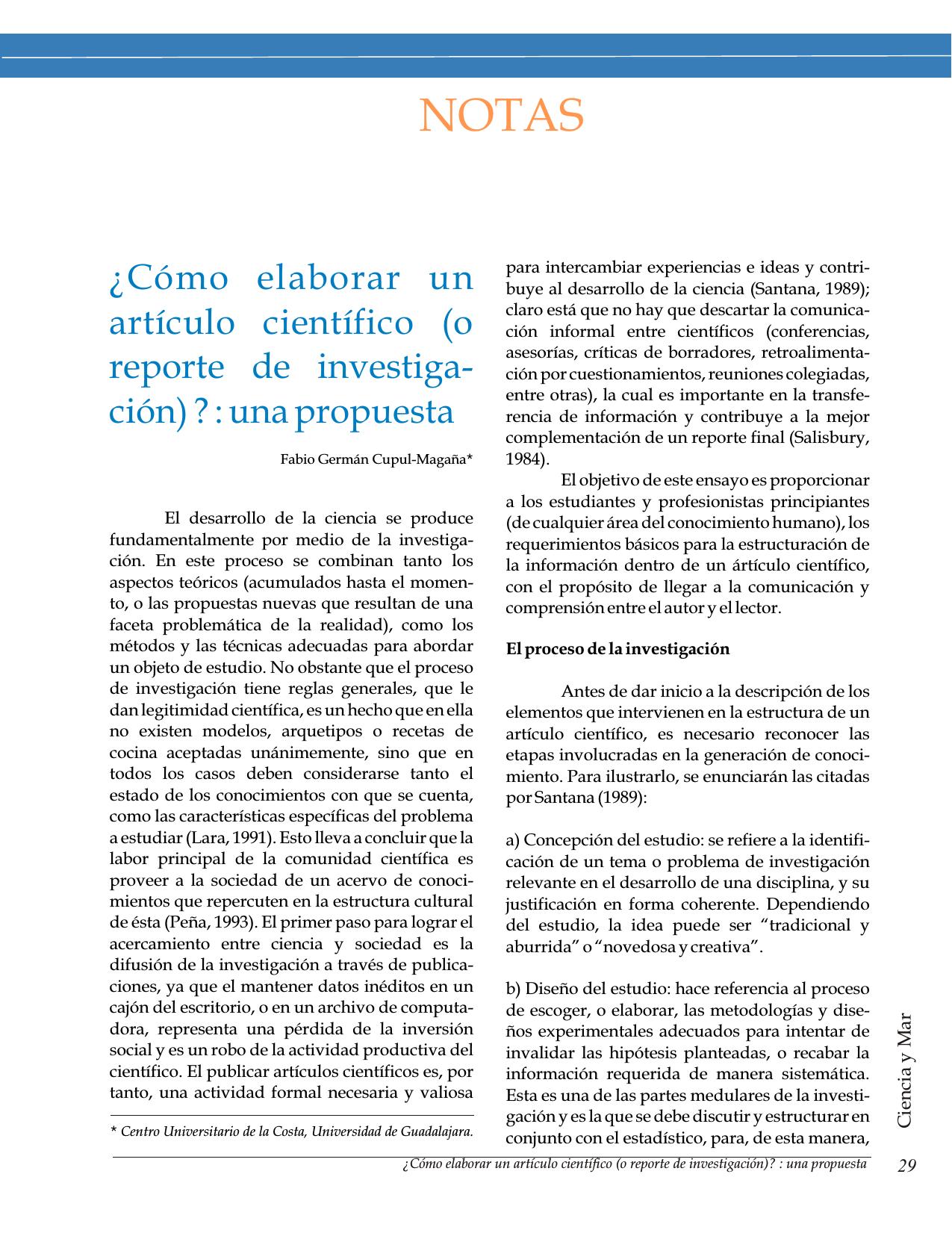 ¿Como elaborar un articulo cientifico (o reporte de investigacion)?: una propuesta